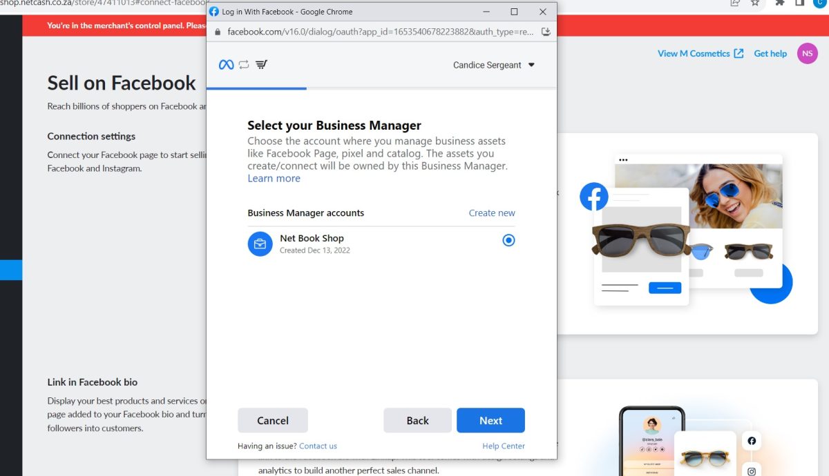 Connect Facebook to Netcash Shop