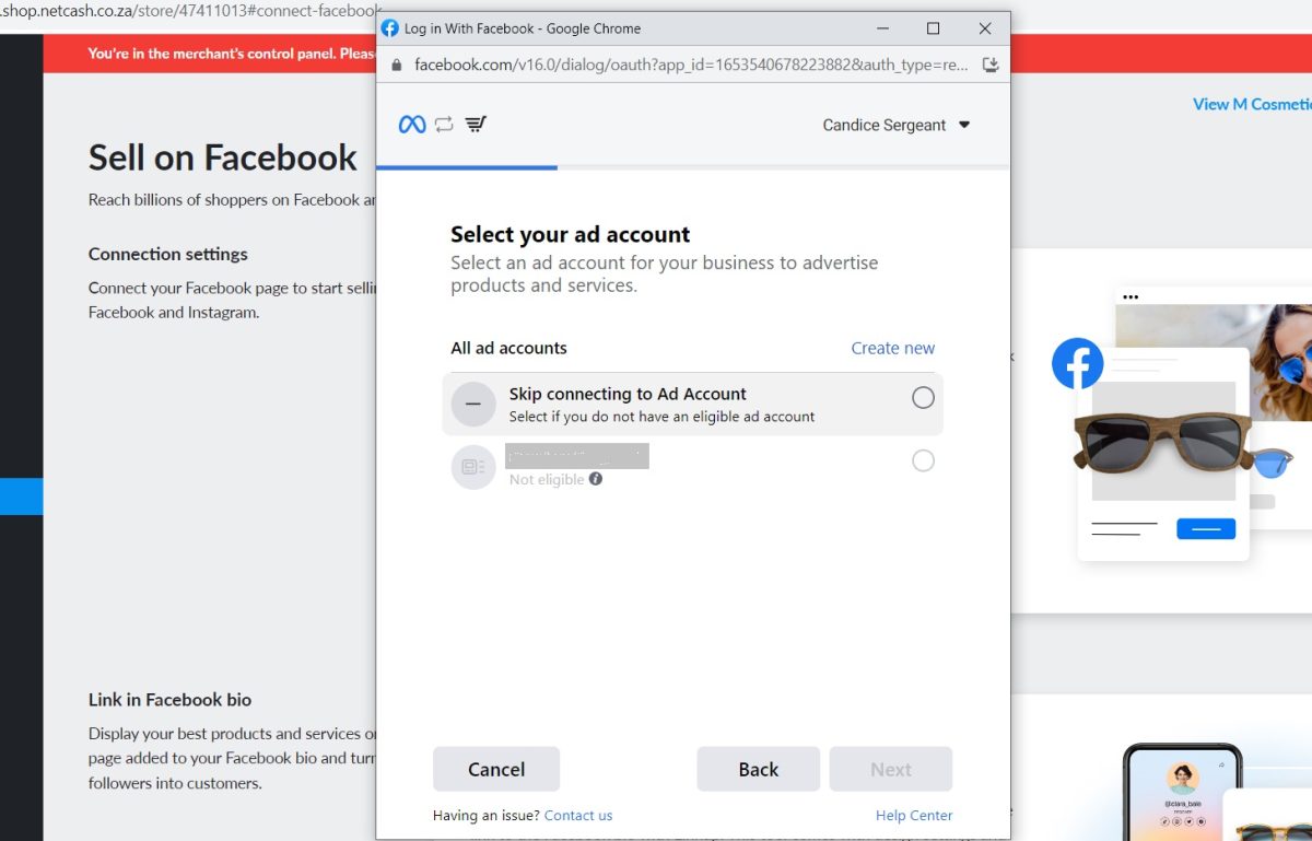 Connect Facebook Advertising Account to Netcash Shop
