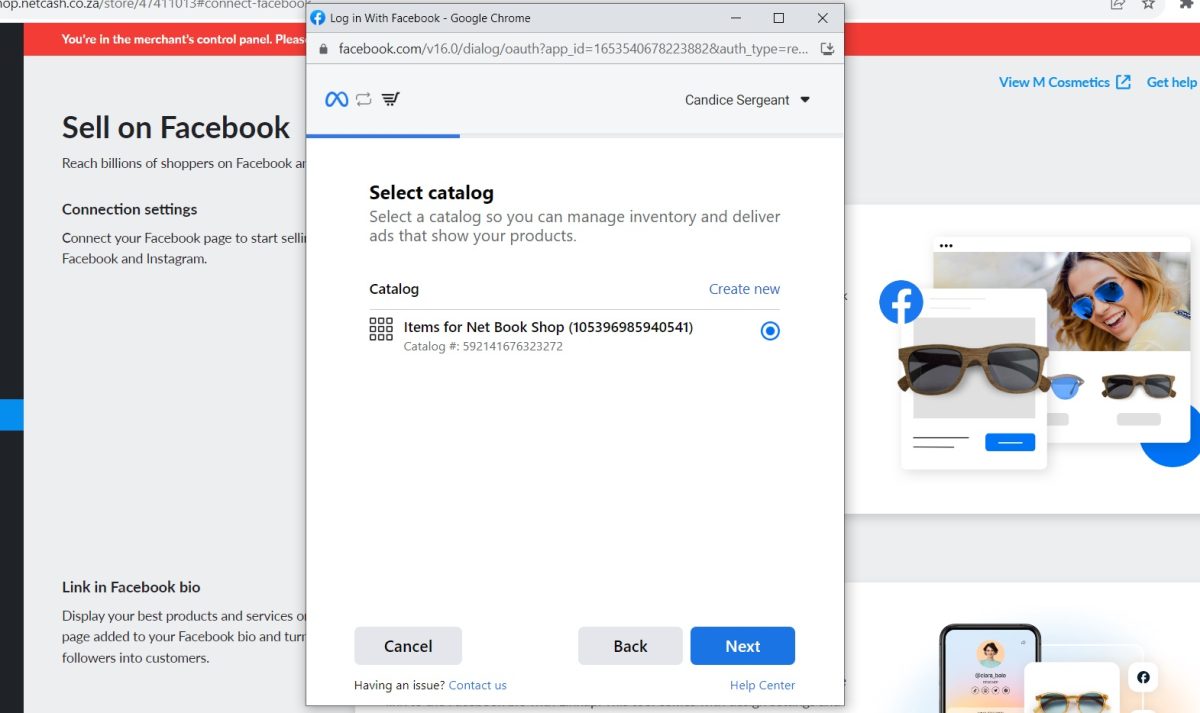 Connect Netcash Shop catalogue to Facebook